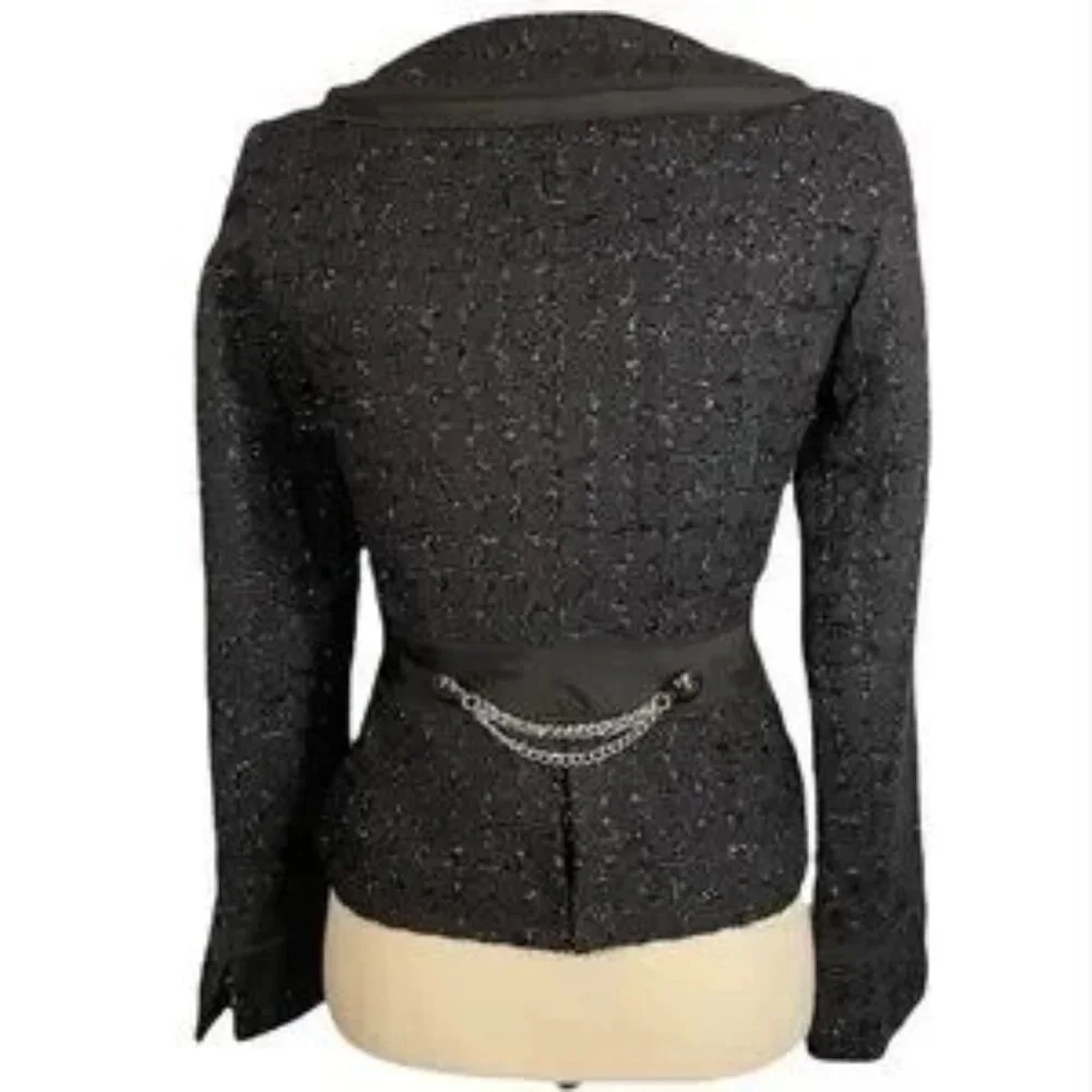 🌿 NWT WHBM Metallic Tweed Blazer ✨ Lightweight Spring Layer Chain Detail Size 00 - Picture 9 of 16
